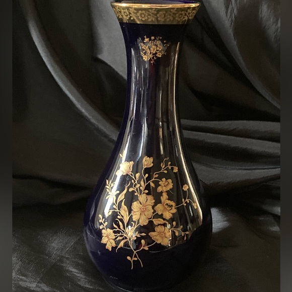 Limoges Castel 22kt gold Floral Vase in Cobalt - Picture 2 of 8